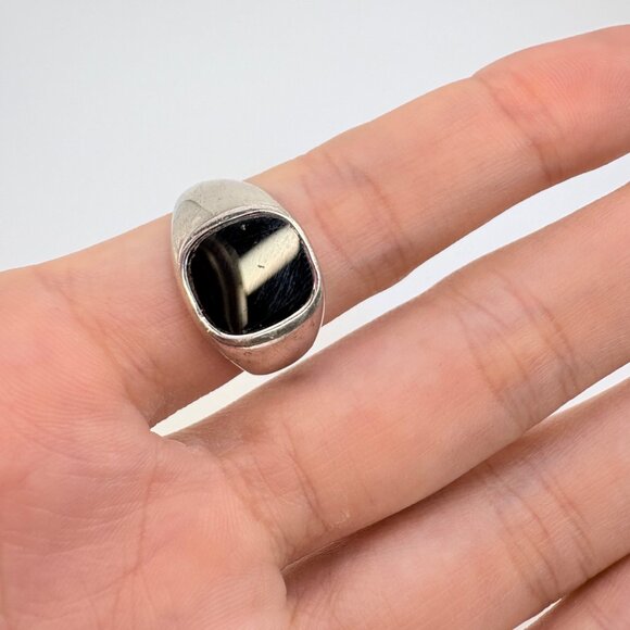 VTG Solid Sterling Silver 925 Black Onyx Tapered Band Signet Ring Size 9.25 - Picture 4 of 8